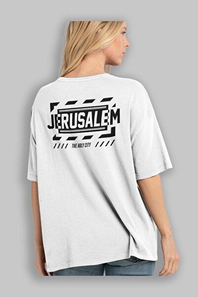 Ankhises Jerusalim Leđa Štampano Bela Oversize kroj T-shirt Unisex Muškarci Ž...