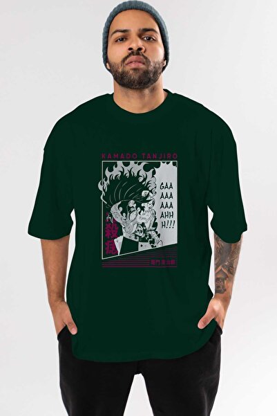 Ankhises TANJIRO KAMADO 3 Anime Front Štampano Emerald Green Oversize kroj T-...