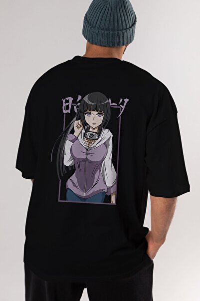 Ankhises Tricou supradimensionat negru cu imprimeu pe spate anime Hinata NARU...