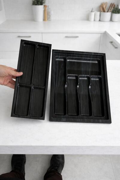 Alberlo Drawer Organizer Spoon Holder Black 2-Piece Kitchen Drawer Spoon and Knife Organizer 35X45