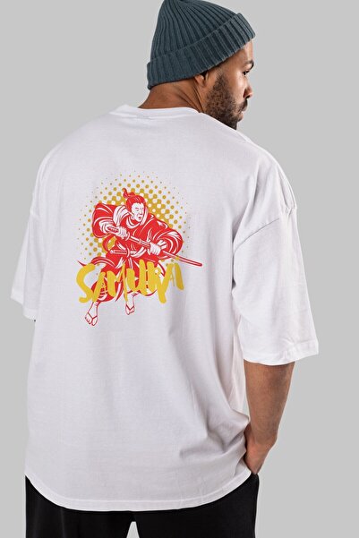 Ankhises Bela Oversize kroj T-shirt - Samurai Leđa Štampano, Muškarci Žene ok...