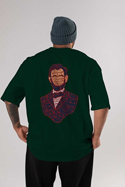 Ankhises Abraham Lincoln 2 Leđa Štampano Smaragdno zelena Oversize kroj T-shi...