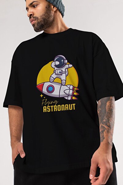 Ankhises Leteći astronaut napisan na prednjoj strani Štampano crna Oversize k...