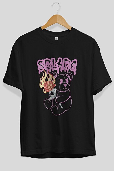 Ankhises Solage Bear Sa deznom Black Oversize kroj T-shirt - Unisex, okrugla ...