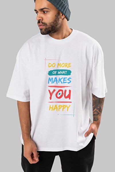 Ankhises Do More Happy Napisano na prednjoj strani Štampano Belo Oversize kro...