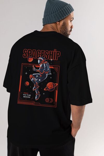 Ankhises Svemirski brod Back Štampano Crna Oversize kroj T-shirt Muškarci Žen...