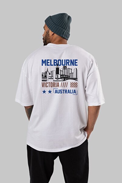 Ankhises Melburn Back Štampano Bela Oversize kroj T-shirt Unisex Muškarci Žen...