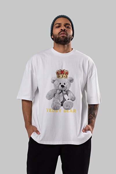 Ankhises Teddy Bear εμπρός εμπριμέ λευκό μπλουζάκι υπερμεγέθη ανδρικό γυναικε...