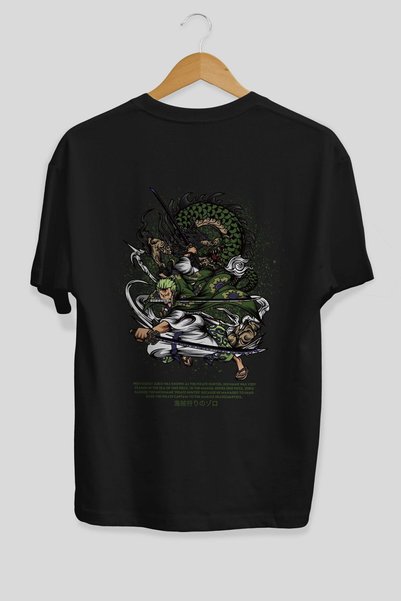 Ankhises Zoro-ONE PIECE Anime Back Printed Black Oversize t-shirt Men Women