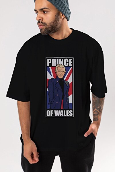 Ankhises Princ Čarls Prednja strana Štampano Crna Oversize kroj T-shirt Unise...