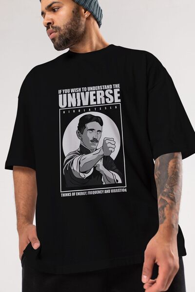 Ankhises Nikola Tesla Ip Man Front Štampano Crna Oversize kroj T-shirt Unisex...
