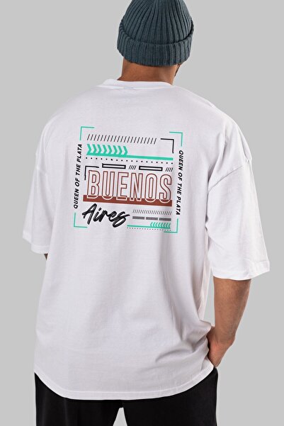 Ankhises Buenos Aires Leđa Štampano Bela Oversize kroj T-shirt Unisex Muškarc...