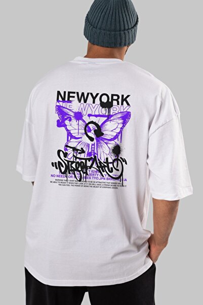 Ankhises New York Street Style Back Printed Λευκό μπλουζάκι Oversize Unisex Α...