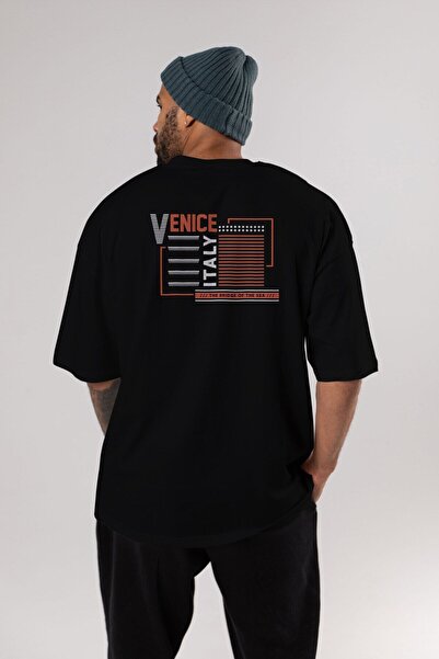 Ankhises Venecija Leđa Štampano Crna Oversize kroj T-shirt Unisex Muškarci Že...