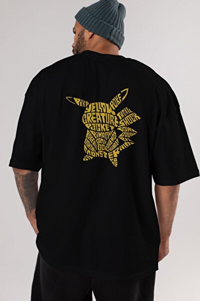 Ankhises Pocket Monster Back Štampano Crna Oversize kroj T-shirt Unisex Muška...