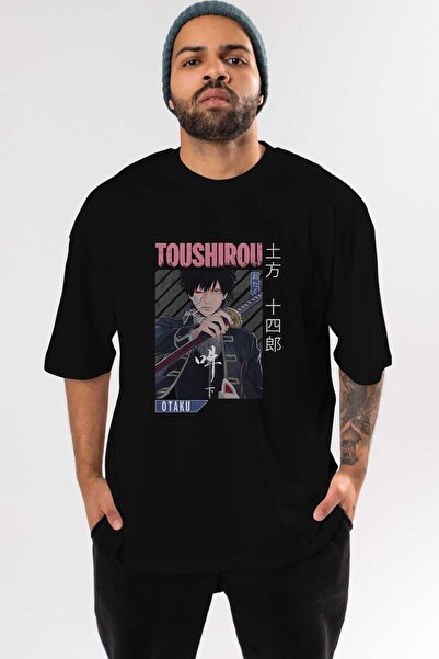 Ankhises Toushirou Hijikata 1 Tricou negru oversize cu imprimeu în față Anime...