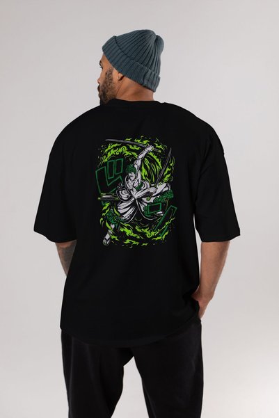 Ankhises ZORO-ONE PIECE (2) Anime Back Printed Black Oversize t-shirt Men Women