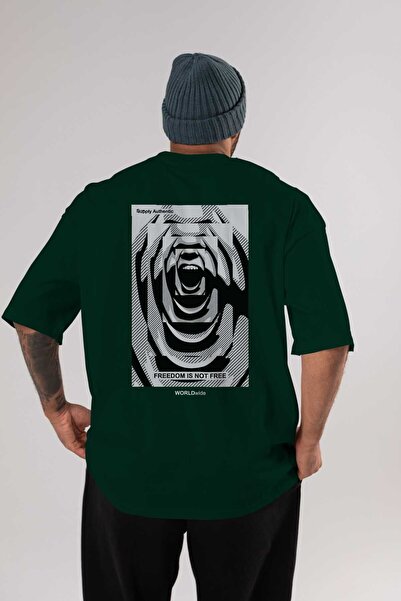 Ankhises Okrugla kragna T-shirt са Oversize kroj , смарагдно зелена, са Štamp...