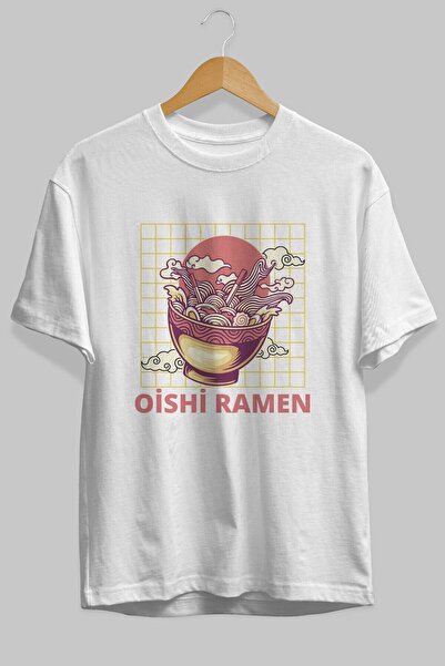 Ankhises Oishi Ramen Napisano na prednjoj strani Štampano Beli Oversize kroj ...