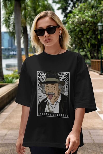 Ankhises Indiana Jones Einstein Štampano Crna Oversize kroj T-shirt - Unisex ...