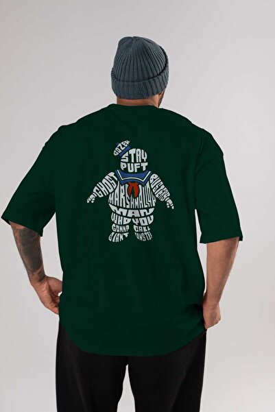 Ankhises Stay Puft Back Štampano Emerald Green Oversize kroj T-shirt Muškarci...