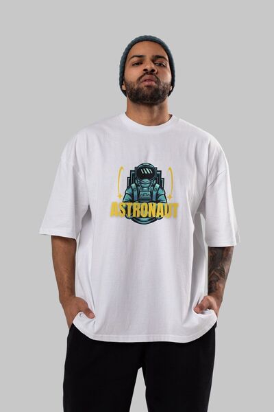 Ankhises Astronaut Front Štampano Beli Oversize kroj T-shirt Muškarci Žene ok...
