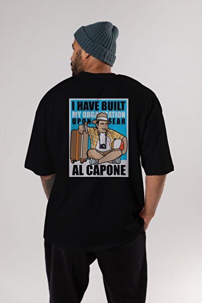 Ankhises Al Capone Holiday Back Štampano Crna Oversize kroj T-shirt Unisex Mu...
