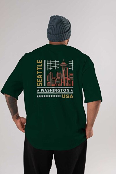 Ankhises Seattle Back Štampano Emerald Green Oversize kroj T-shirt Muškarci Ž...