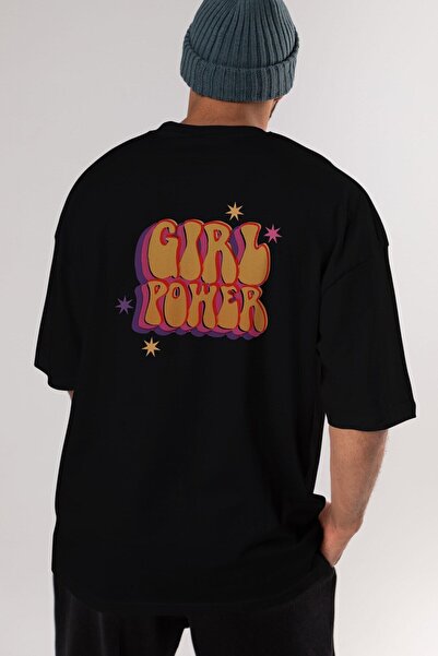 Ankhises Snaga devojaka Napisano nazad Štampano Crno Oversize kroj T-shirt Mu...