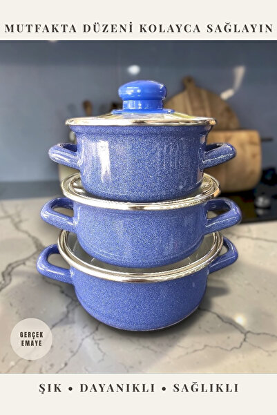 ALEV EMAYE Emparlahome 3'lü Tencere Seti (12cm-14cm-16cm) Küçük Boy