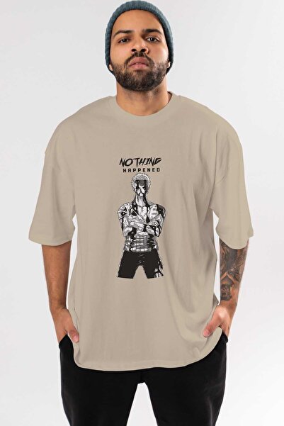 Ankhises Tricou supradimensionat bej cu imprimeu frontal Roronoa Zoro 3, unis...