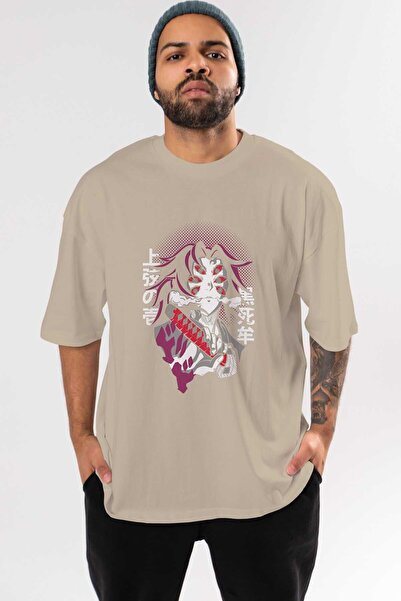 Ankhises Kokushibo Anime Prednja Štampano Bež Oversize kroj T-shirt Muškarci ...