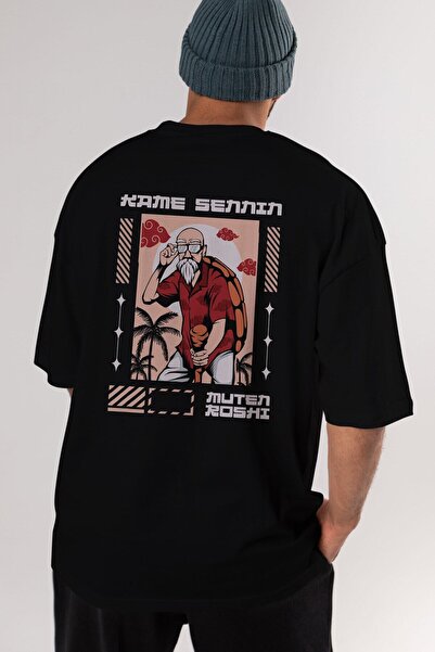 Ankhises Okrugla kragna црна T-shirt са Oversize kroj и Štampano на леђима, К...