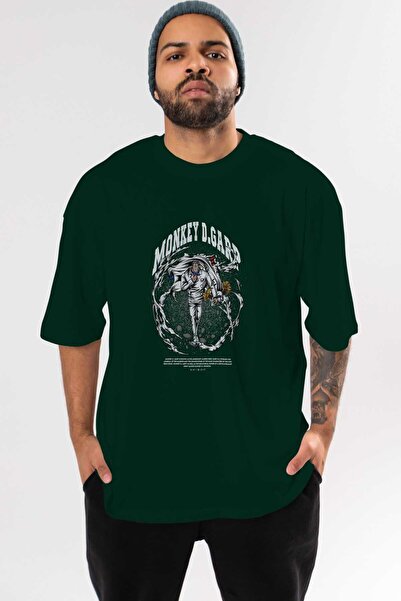 Ankhises Monkey D. Garp Anime Front Štampano Emerald Green Oversize kroj T-sh...