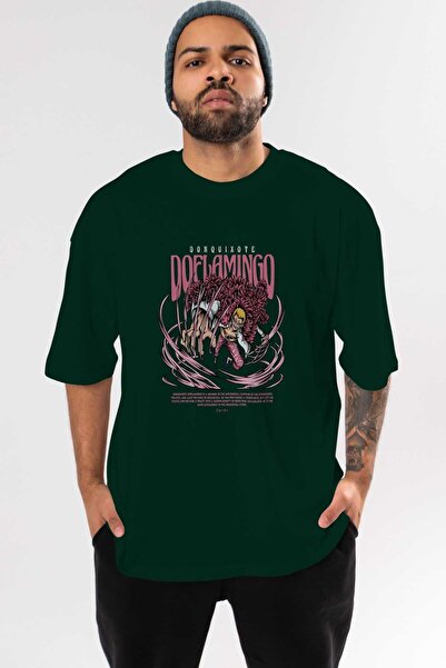 Ankhises Doflamingo Anime Front Štampano Emerald Green Oversize kroj T-shirt ...