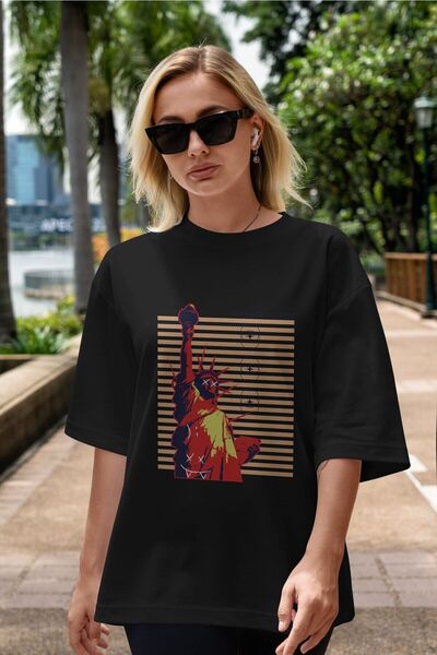 Ankhises Svet oko vas prednja strana Štampano crna Oversize kroj T-shirt unis...