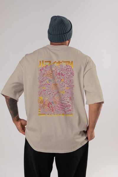 Ankhises MONKEY D. LUFFY (2) Anime Leđa Štampano Bež Oversize kroj T-shirt 10...