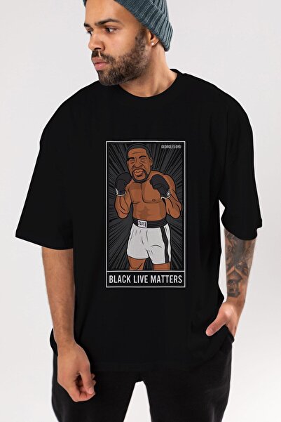 Ankhises George Floyd Boxer μπροστινό εμπριμέ μαύρο μπλουζάκι υπερμεγέθη Unis...