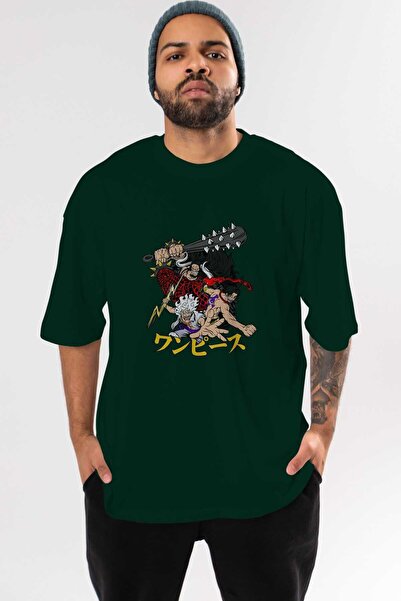 Ankhises luffyacekaido Anime Front Štampano Emerald Green Oversize kroj T-shi...