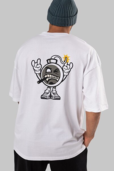 Ankhises Zla bomba leđa Štampano bela Oversize kroj T-shirt unisex muškarci ž...