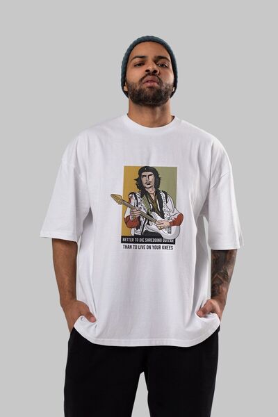 Ankhises Che Guevara Hendrix Front Štampano Bela Oversize kroj T-shirt Unisex...