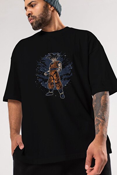 Ankhises Goku Printed Black Oversize T-shirt - Unisex Ανδρική Γυναικεία λαιμό...