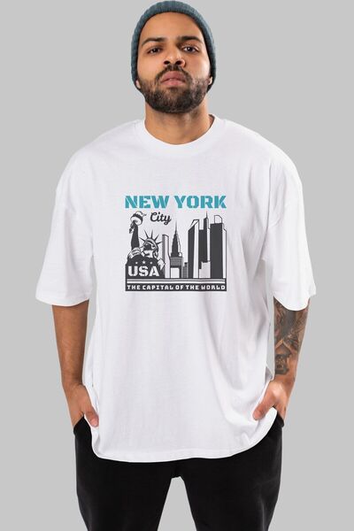 Ankhises New York Front Štampano Bela Oversize kroj T-shirt Unisex Muškarci Ž...