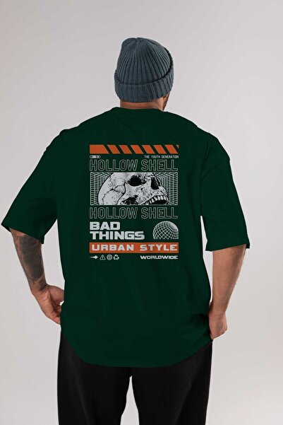 Ankhises Hollow Shell Back Štampano Emerald Green Oversize kroj T-shirt Unise...