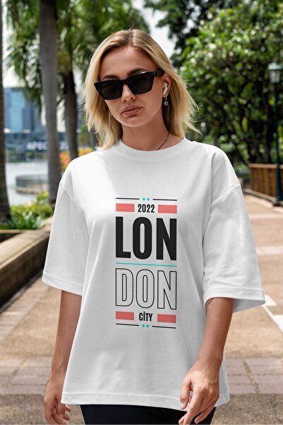 Ankhises London City Napisano na prednjoj strani Štampano Belo Oversize kroj ...