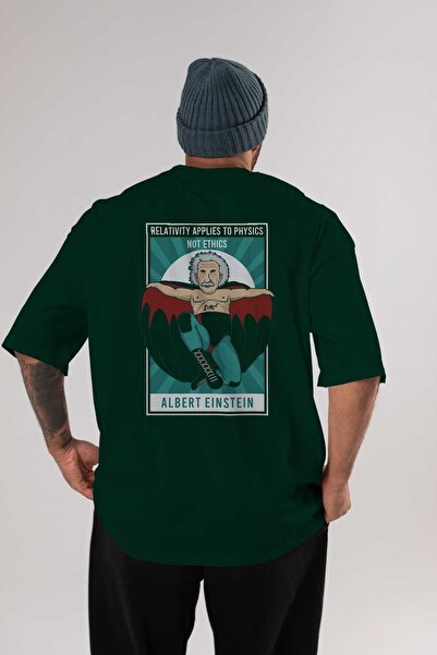 Ankhises Smaragdno zelena Oversize kroj T-shirt - Nacho Libre Einstein Leđa Š...