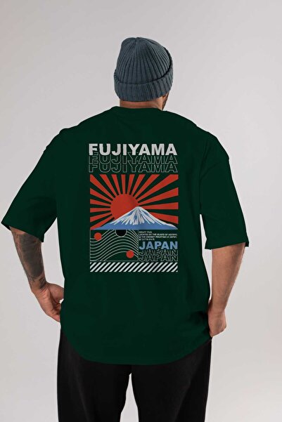 Ankhises Fujiyama Japan Leđa Štampano Smaragdno zelena Oversize kroj T-shirt ...