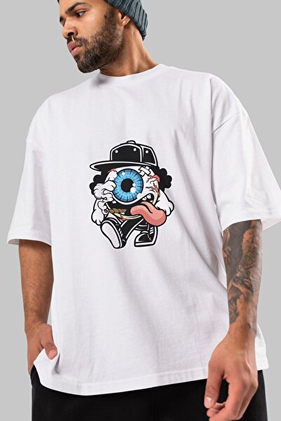 Ankhises Унисекс бела T-shirt са Oversize kroj, Štampano okrugla kragna јабуч...