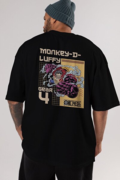 Ankhises Monkey D Luffy Back Štampano Crna Oversize kroj T-shirt Unisex Muška...