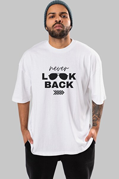 Ankhises Never Look Back Napisano na prednjoj strani Štampano Belo Oversize k...